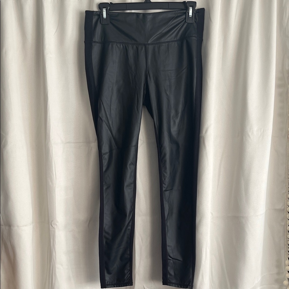 Athleta Gleam Tight Womens Black Pull On Faux Leather Leggings Medium